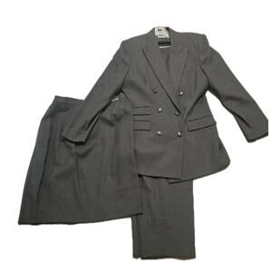 New Amanda Smith 3pc Wool  Pant Suit Sz 16 Gray Blazer/Skirt/Pants office wear